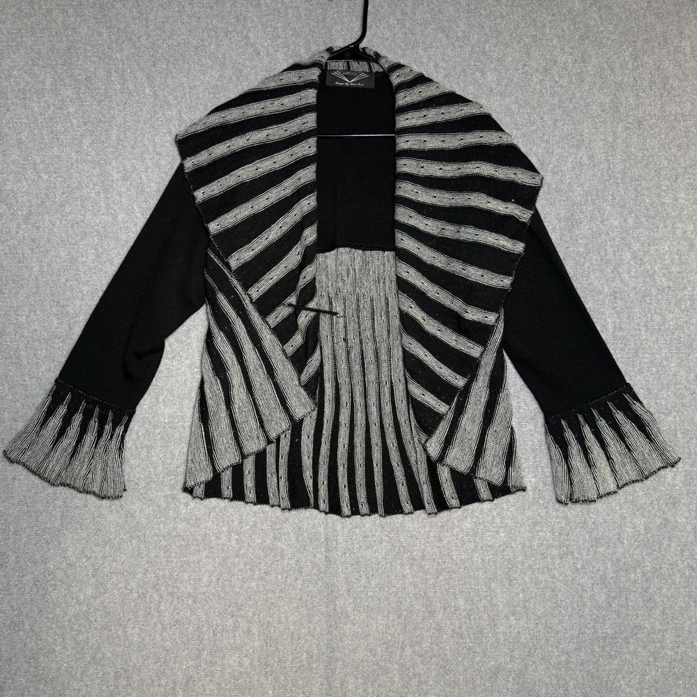 VTG Angel Sabri Ozel Cardigan Sweater Women Size Large Black Adjustable Pin Wool
